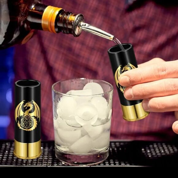 D&D Shot Glass Gift Set – Black Gold 12 Gauge Shells Geeky Barware Novelty NWT - Picture 3 of 5